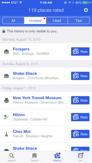 Foursquare iPhone lists screenshot
